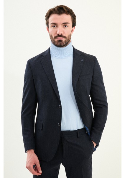 Desenli Slim Fit Mono Yaka Yün Erkek Takım Elbise