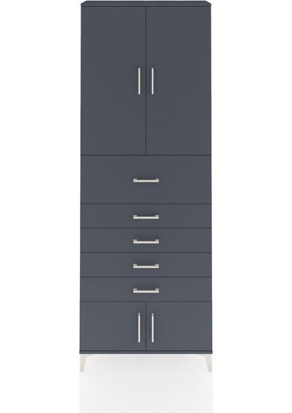 Arges Dolap 3 Raflı 5 Çekmeceli 4 Kapaklı 88X30X243 Antrasit-Antrasit