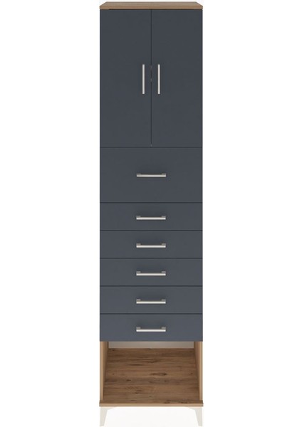 Hyperion Dolap 2 Raflı 6 Çekmeceli 2 Kapaklı 60X44X243 Çam-Antrasit
