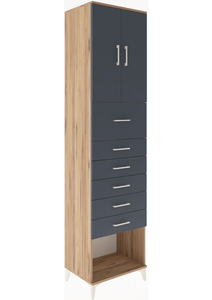 Hyperion Dolap 2 Raflı 6 Çekmeceli 2 Kapaklı 60X44X243 Çam-Antrasit fiyatları