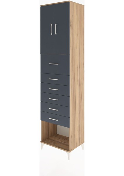 Hyperion Dolap 2 Raflı 6 Çekmeceli 2 Kapaklı 60X44X243 Çam-Antrasit modelleri
