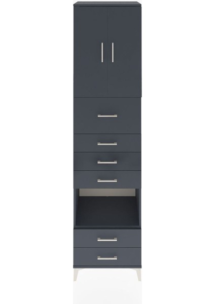Hyperion Dolap 3 Raflı 6 Çekmeceli 2 Kapaklı 60X44X243 Antrasit-Antrasit