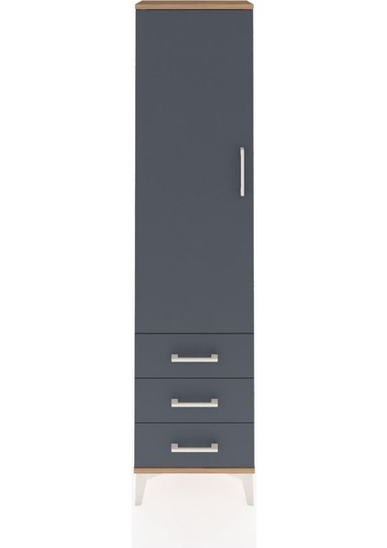 Arges Dolap Tek Raflı 3 Çekmeceli Tek Askılı 44X30X182 Çam-Antrasit