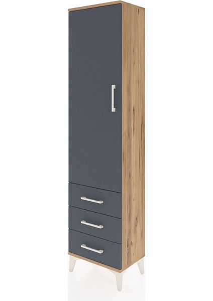 Arges Dolap Tek Raflı 3 Çekmeceli Tek Askılı 44X30X182 Çam-Antrasit modelleri