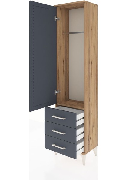 Arges Dolap Tek Raflı 3 Çekmeceli Tek Askılı 44X30X182 Çam-Antrasit fırsatları