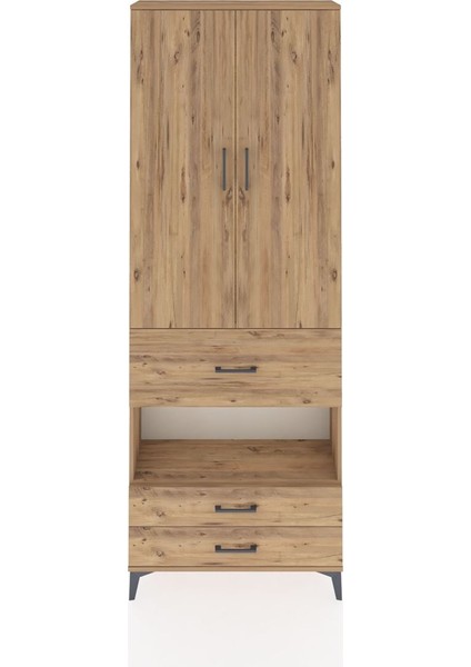 Arges Dolap 5 Raflı 3 Çekmeceli 2 Kapaklı 88X30X243 Çam-Çam