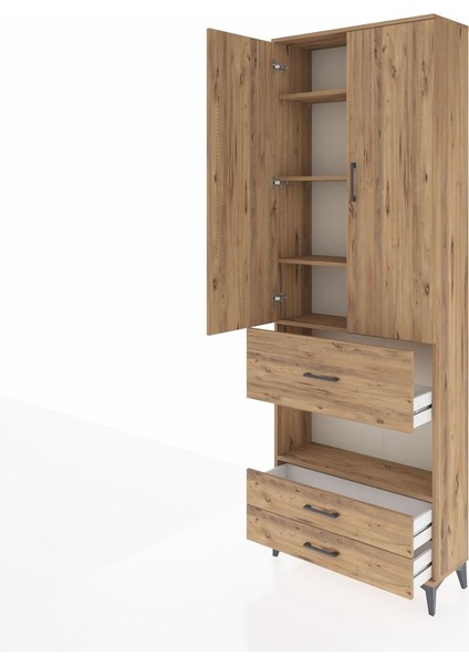 Arges Dolap 5 Raflı 3 Çekmeceli 2 Kapaklı 88X30X243 Çam-Çam fırsatları