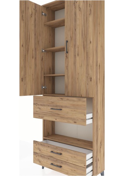 Arges Dolap 5 Raflı 3 Çekmeceli 2 Kapaklı 88X30X243 Çam-Çam indirimleri