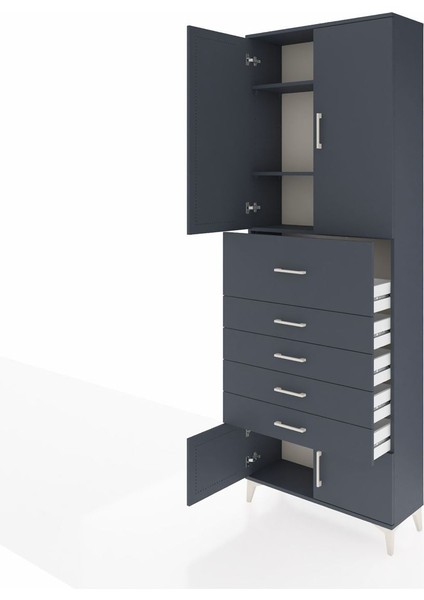 Arges Dolap 3 Raflı 5 Çekmeceli 4 Kapaklı 88X30X243 Antrasit-Antrasit fırsatları