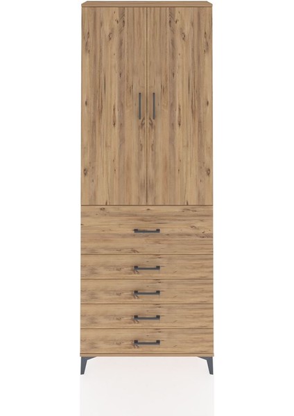 Arges Dolap 4 Raflı 5 Çekmeceli 2 Kapaklı 88X30X243 Çam-Çam