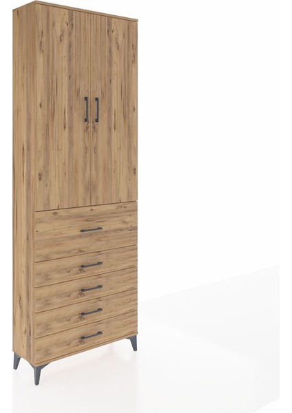 Arges Dolap 4 Raflı 5 Çekmeceli 2 Kapaklı 88X30X243 Çam-Çam fiyatları