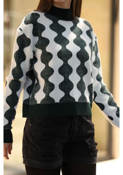 Desenli Erciyes Triko Kazak- Yeşil Beyaz fiyatları