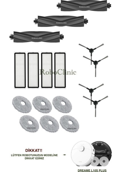 Dreame L10S Plus Yedek Ana Fırça, Yan Fırça, Hepa Filtre, Mop - 17 Parça
