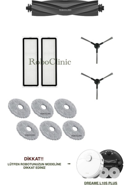 Dreame L10S Plus Yedek Ana Fırça, Yan Fırça, Hepa Filtre, Mop - 11 Parça