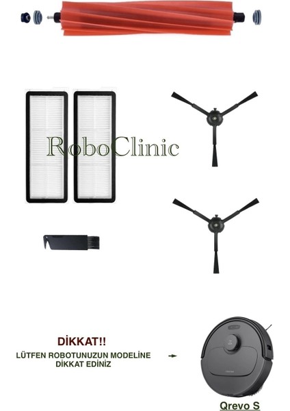 Roborock Qrevo S Siyah Yedek Ana Fırça, Yan Fırça, Hepa Filtre - 6 Parça