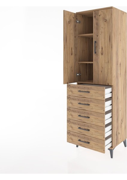 Hyperion Dolap 3 Raflı 5 Çekmeceli 2 Kapaklı 60X44X195 Çam-Çam fırsatları