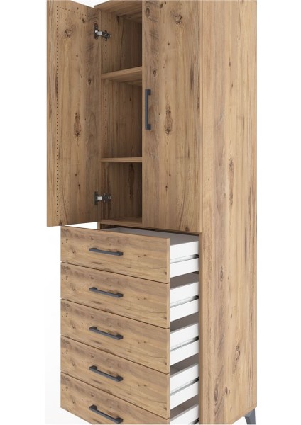 Hyperion Dolap 3 Raflı 5 Çekmeceli 2 Kapaklı 60X44X195 Çam-Çam indirimleri
