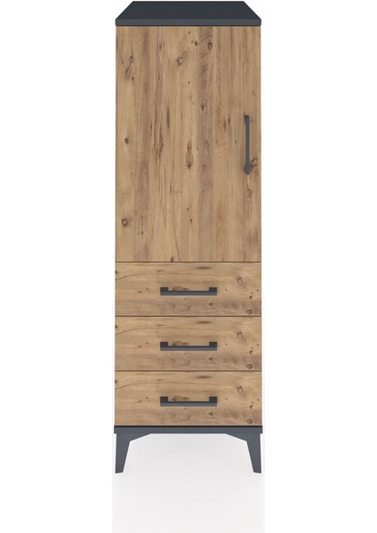 Kronos Dolap 2 Raflı 3 Çekmeceli Tek Kapaklı 44X59X134 Antrasit-Çam