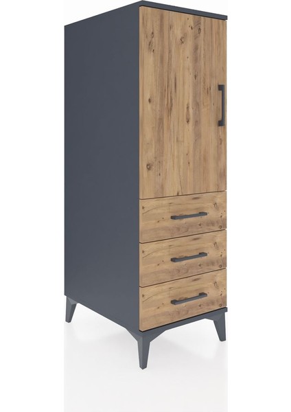 Kronos Dolap 2 Raflı 3 Çekmeceli Tek Kapaklı 44X59X134 Antrasit-Çam fiyatları