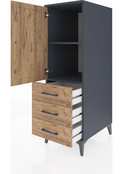 Kronos Dolap 2 Raflı 3 Çekmeceli Tek Kapaklı 44X59X134 Antrasit-Çam fırsatları