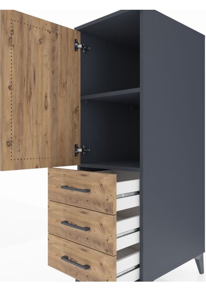 Kronos Dolap 2 Raflı 3 Çekmeceli Tek Kapaklı 44X59X134 Antrasit-Çam indirimleri