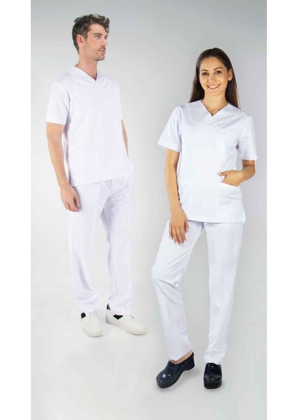 Beyaz V Yaka Alpaka Üst