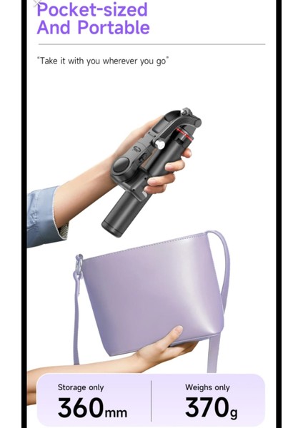 Hareket ve Yüz Takip Sistemli 133 cm Tripod 360° Dönen Uzaktan Kumandalı Selfie Çubuğu ve Gimbal