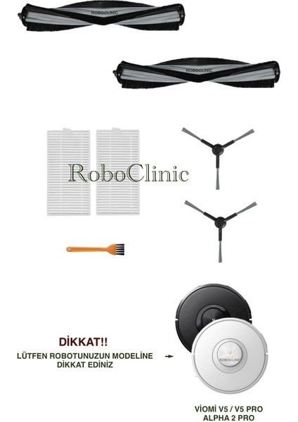 Viomi V5 - V5 Pro - Alpha 2 Pro Robot Süpürge Uyumlu Yedek Ana Fırça, Yan Fırça, Hepa Filtre - 7 Parça