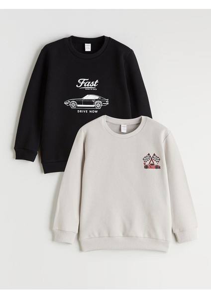 Yeni Sezon Araba Baskılı Erkek Çocuk Sweatshirt 2'li