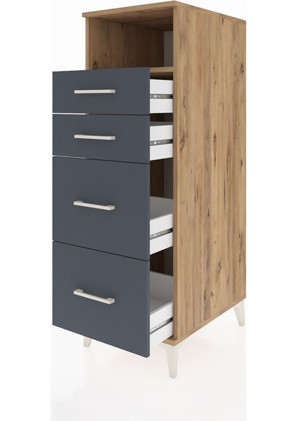 Kronos Dolap Tek Raflı 4 Çekmeceli 44X59X134 Çam-Antrasit fırsatları