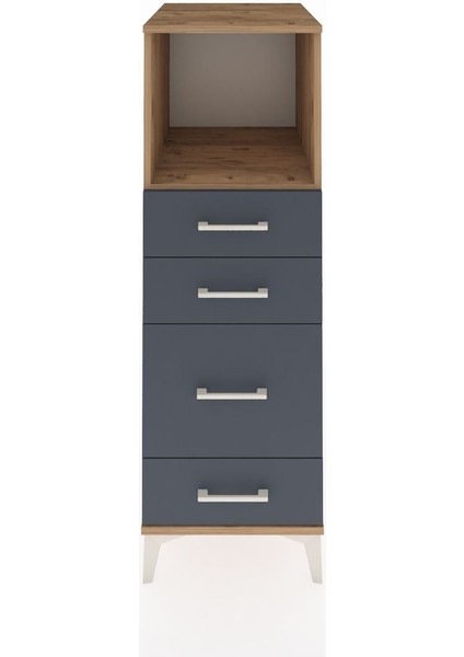 Kronos Dolap Tek Raflı 4 Çekmeceli 44X59X134 Çam-Antrasit