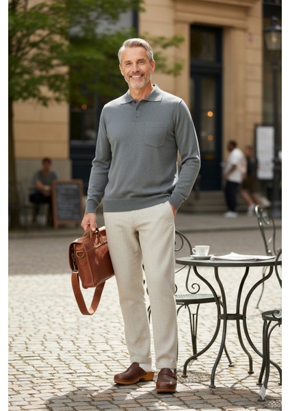 Erkek Kazak Premium Yün Tarzı Klasik Polo Yaka Düğmeli Cepli Rahat Tam Kalıp modelleri