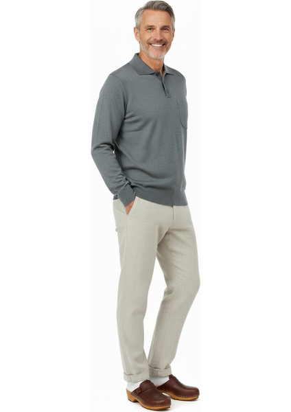 Erkek Kazak Premium Yün Tarzı Klasik Polo Yaka Düğmeli Cepli Rahat Tam Kalıp fırsatları