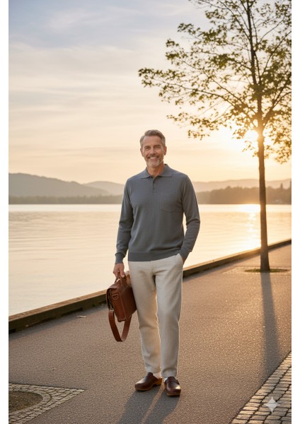 Erkek Kazak Premium Yün Tarzı Klasik Polo Yaka Düğmeli Cepli Rahat Tam Kalıp indirimleri