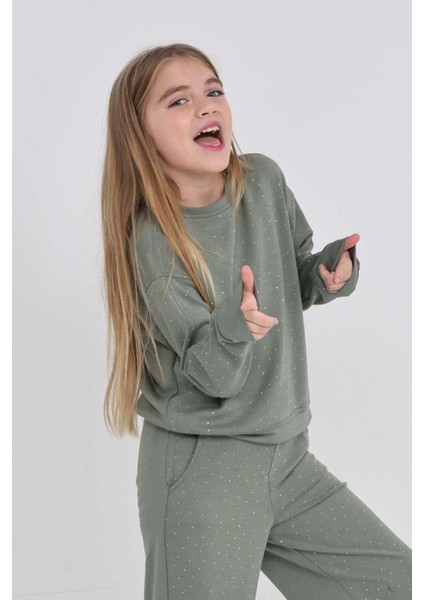 Kız Çocuk Geniş Paçalı Taş Süslemeli Double Face Kumaş Alt-Üst Takım 12305 fiyatları