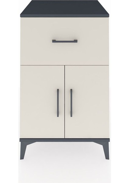 Kronos Komodin Tek Raflı Tek Çekmeceli 2 Kapaklı 60X59X96 Antrasit-Aytaşı