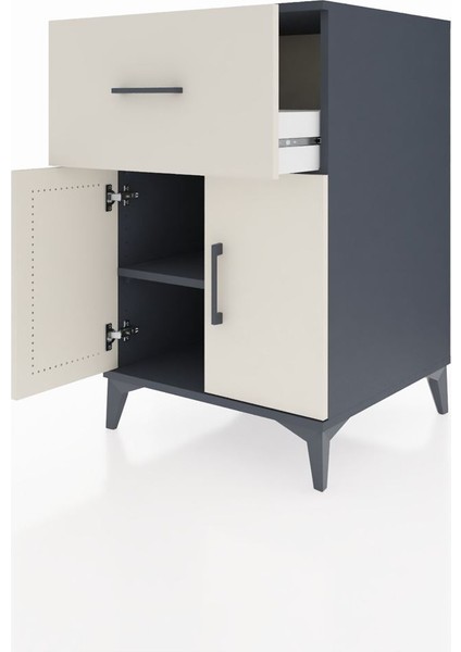 Kronos Komodin Tek Raflı Tek Çekmeceli 2 Kapaklı 60X59X96 Antrasit-Aytaşı fırsatları