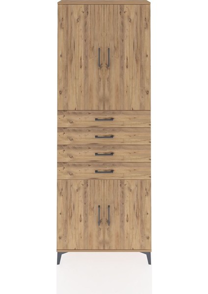 Arges Dolap 3 Raflı 4 Çekmeceli 4 Kapaklı 88X30X243 Çam-Çam
