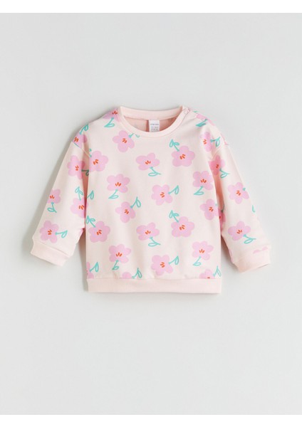 Yeni Sezon Bisiklet Yaka Çiçekli Kız Çocuk Sweatshirt