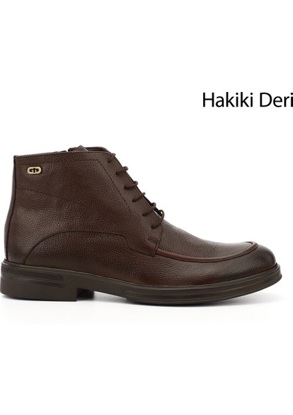 Erkek Kahve Floter Fermuarlı Hakiki Deri Klasik Bot