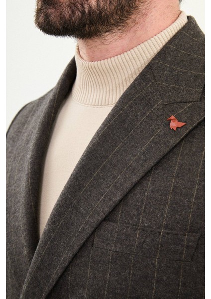 Çizgili Slim Fit Geniş Yaka Kruvaze Yün Erkek Ceket fiyatları