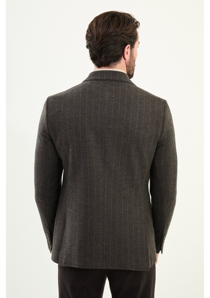 Çizgili Slim Fit Geniş Yaka Kruvaze Yün Erkek Ceket indirimleri