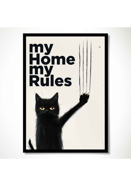 “asi Kedi – My Home My Rules Yazılı Mizahi Duvar Tablosu” fiyatları