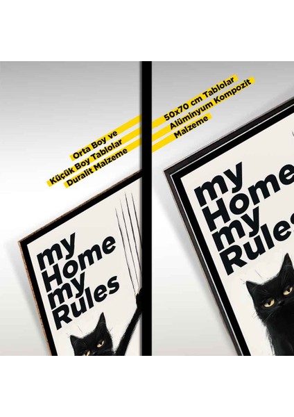 “asi Kedi – My Home My Rules Yazılı Mizahi Duvar Tablosu” modelleri