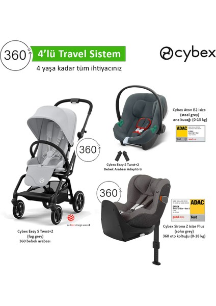 4 Li Travel Sistem Eezy S 360 Twist+2 + Aton B2 Isize + Sirona 360 Isize + Eezy Adaptör