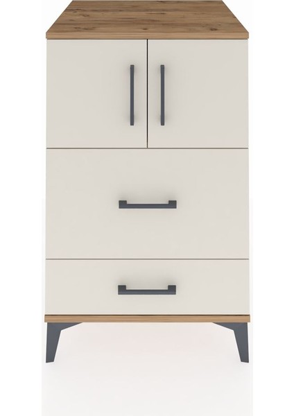 Kronos Komodin Tek Raflı 2 Çekmeceli 2 Kapaklı 60X59X96 Çam-Aytaşı