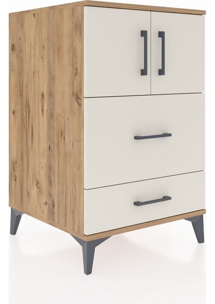 Kronos Komodin Tek Raflı 2 Çekmeceli 2 Kapaklı 60X59X96 Çam-Aytaşı fiyatları