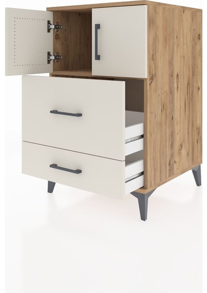 Kronos Komodin Tek Raflı 2 Çekmeceli 2 Kapaklı 60X59X96 Çam-Aytaşı fırsatları