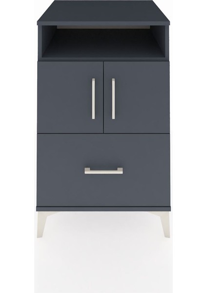 Kronos Komodin 2 Raflı Tek Çekmeceli 2 Kapaklı 60X59X96 Antrasit-Antrasit