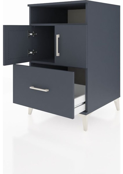 Kronos Komodin 2 Raflı Tek Çekmeceli 2 Kapaklı 60X59X96 Antrasit-Antrasit fırsatları